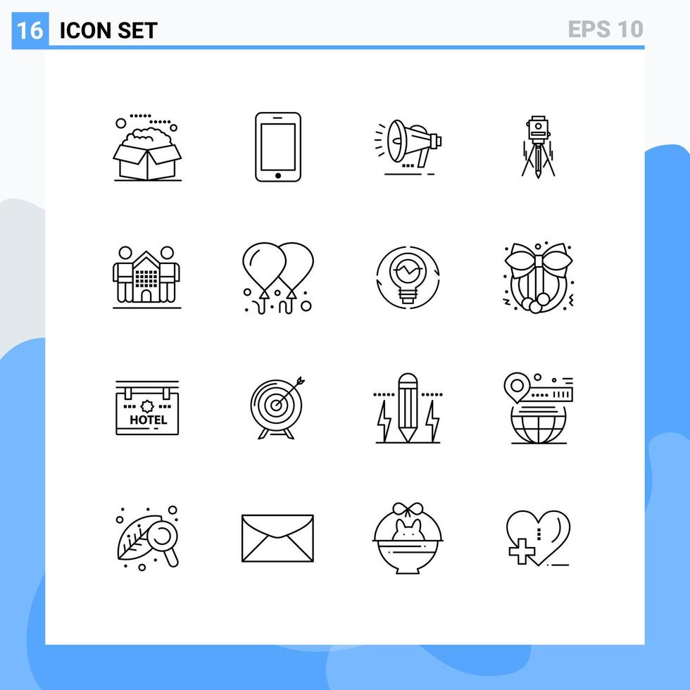 16 Thematic Vector Outlines and Editable Symbols of tool construction call building announcement Editable Vector Design Elements