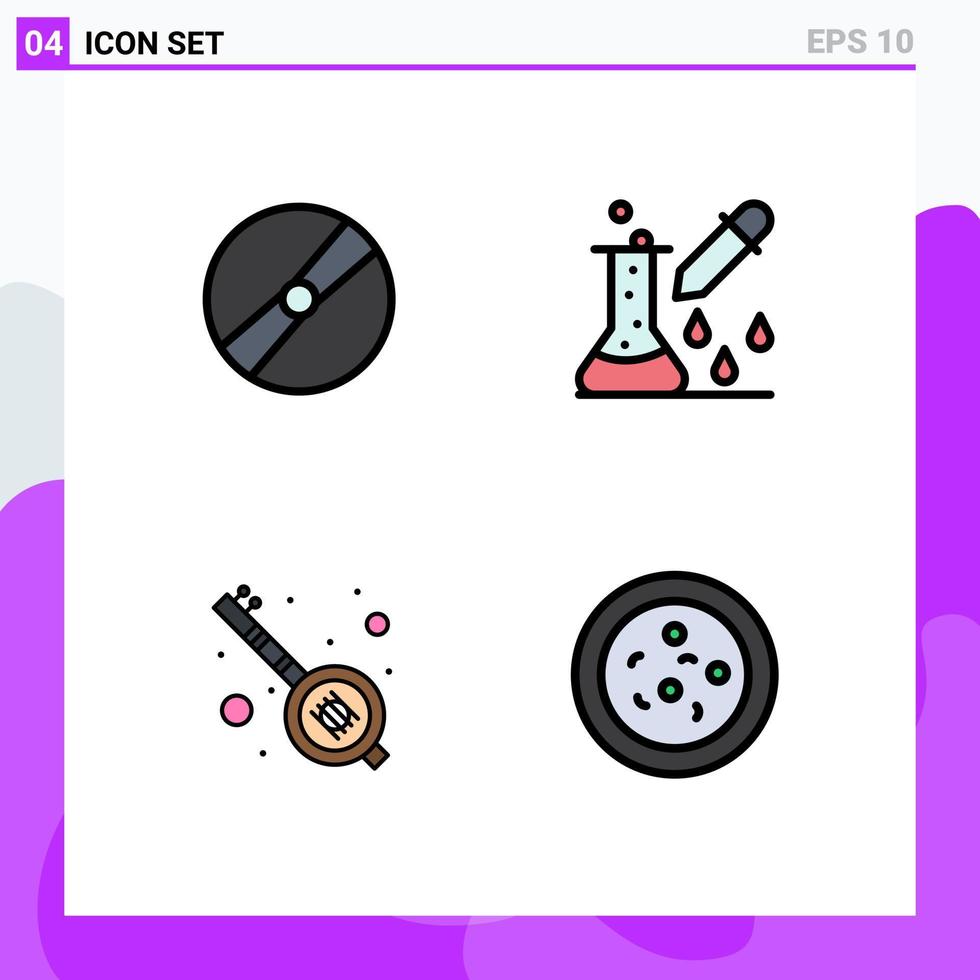 User Interface Pack of 4 Basic Filledline Flat Colors of cinema scientific research pokeball medicine dropper music Editable Vector Design Elements