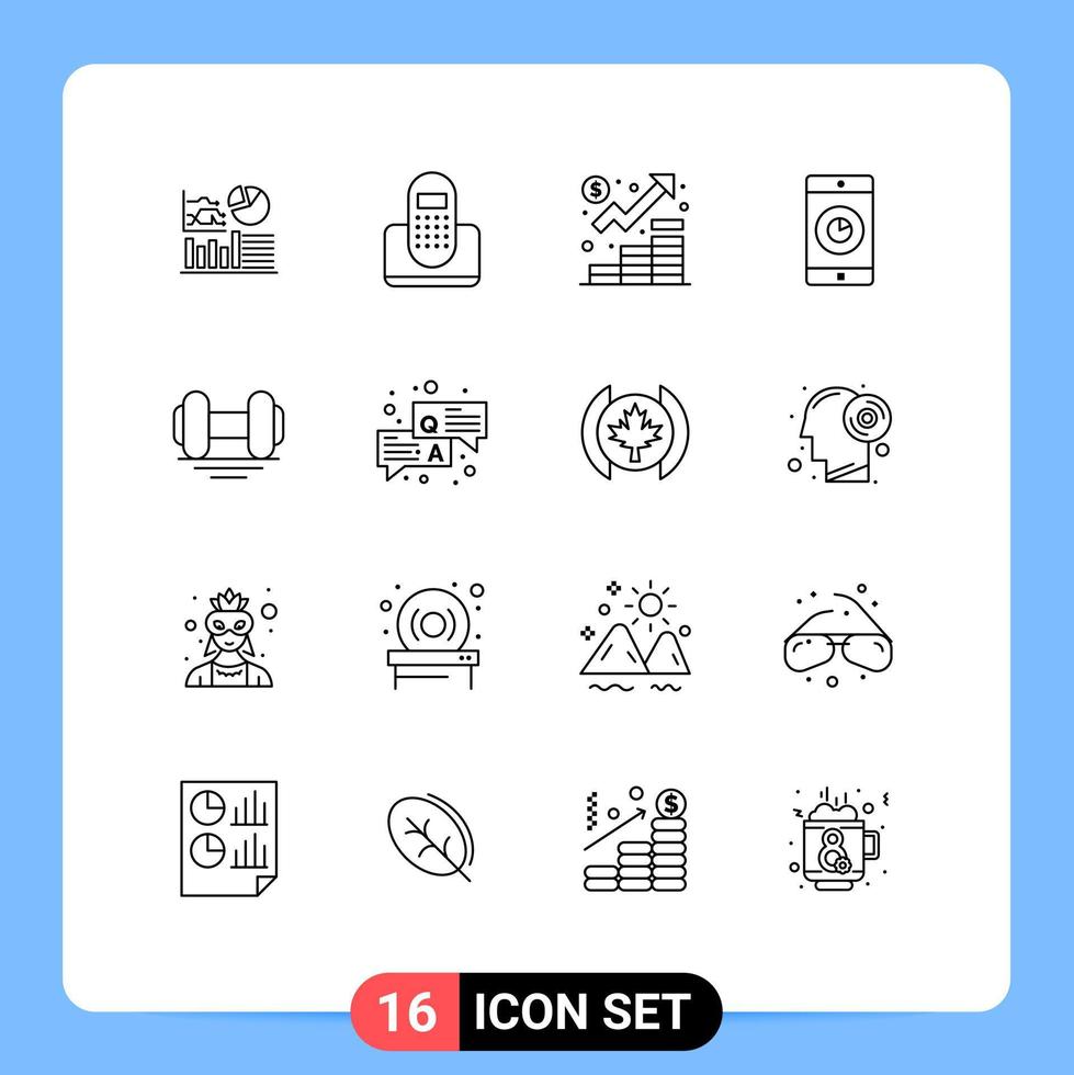 16 User Interface Outline Pack of modern Signs and Symbols of time mobile phone application management Editable Vector Design Elements