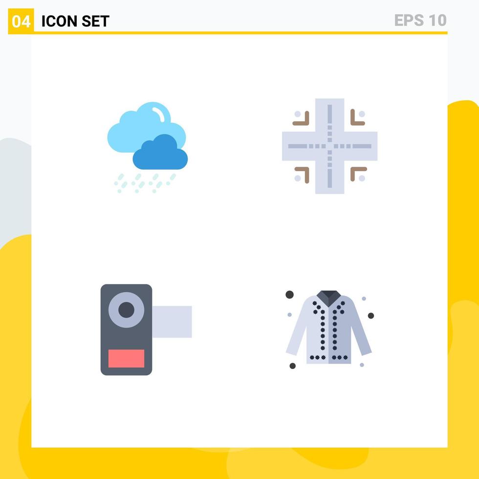 Set of 4 Commercial Flat Icons pack for snow movie map camera jacket Editable Vector Design Elements