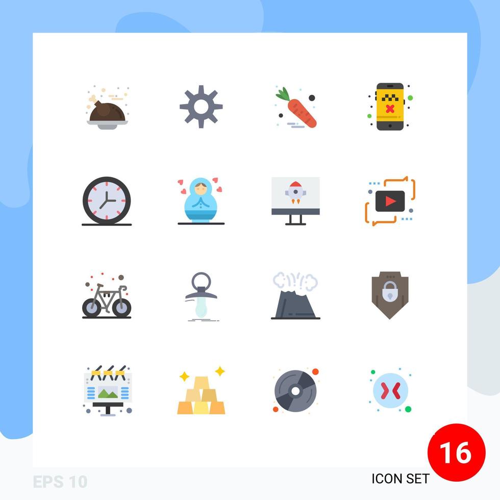 conjunto de 16 iconos de interfaz de usuario modernos signos de símbolos para bebé reloj de comida interior taxi paquete editable de elementos creativos de diseño de vectores