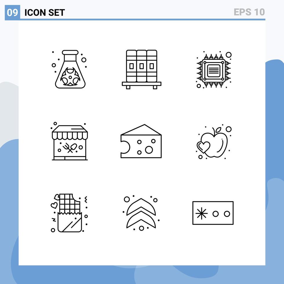 Modern Set of 9 Outlines Pictograph of dairy breakfast computer garden food stand Editable Vector Design Elements