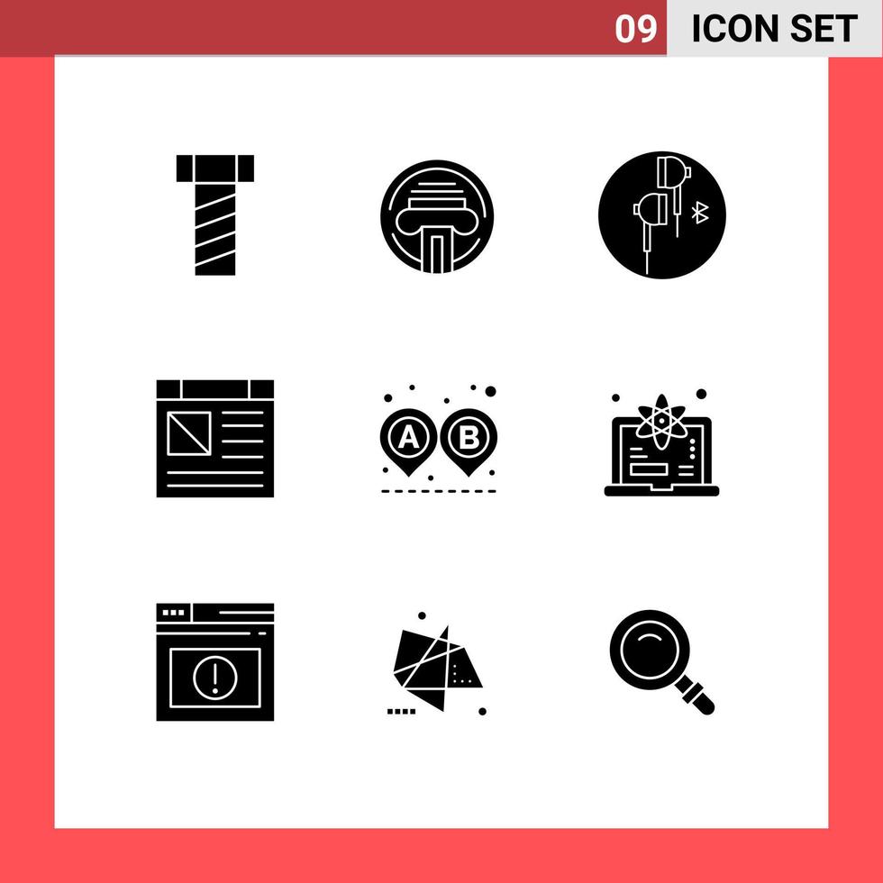 Editable Vector Line Pack of 9 Simple Solid Glyphs of route destination phone website computer Editable Vector Design Elements