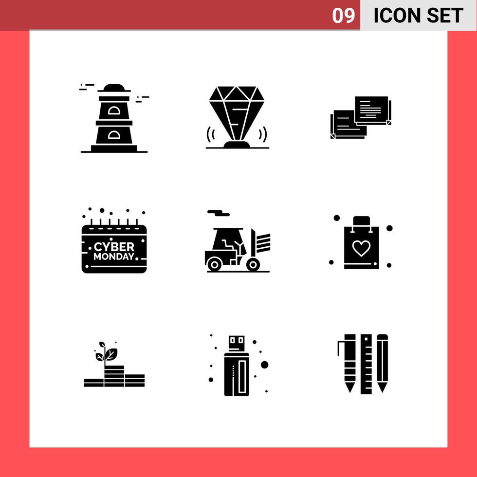 9 Icon Pack Solid Style Glyph Symbols on White Background Simple Signs for general designing vector