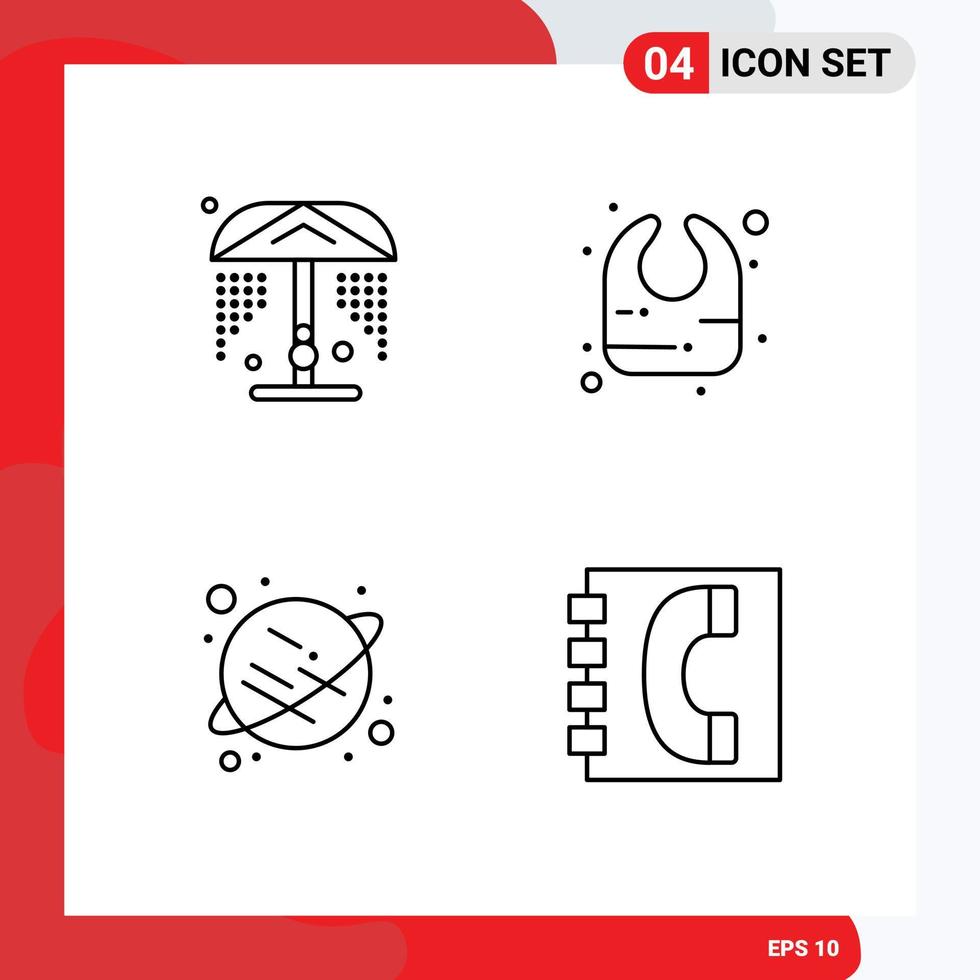 Pictogram Set of 4 Simple Filledline Flat Colors of shower book baby planet contact us Editable Vector Design Elements