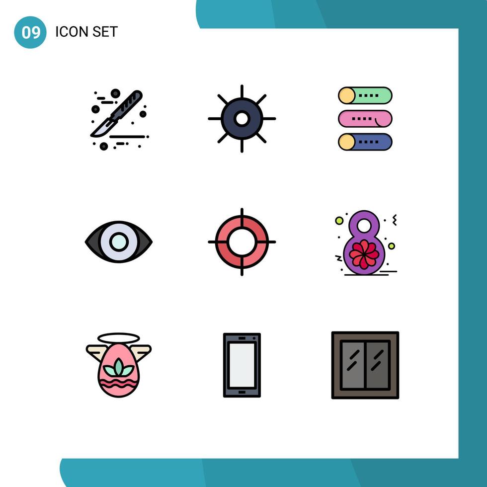 Universal Icon Symbols Group of 9 Modern Filledline Flat Colors of travel location device holiday eye Editable Vector Design Elements