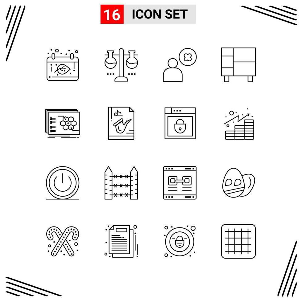 16 iconos estilo de línea basados en cuadrícula símbolos de esquema creativos para el diseño de sitios web signos de icono de línea simple aislados en fondo blanco conjunto de 16 iconos vector