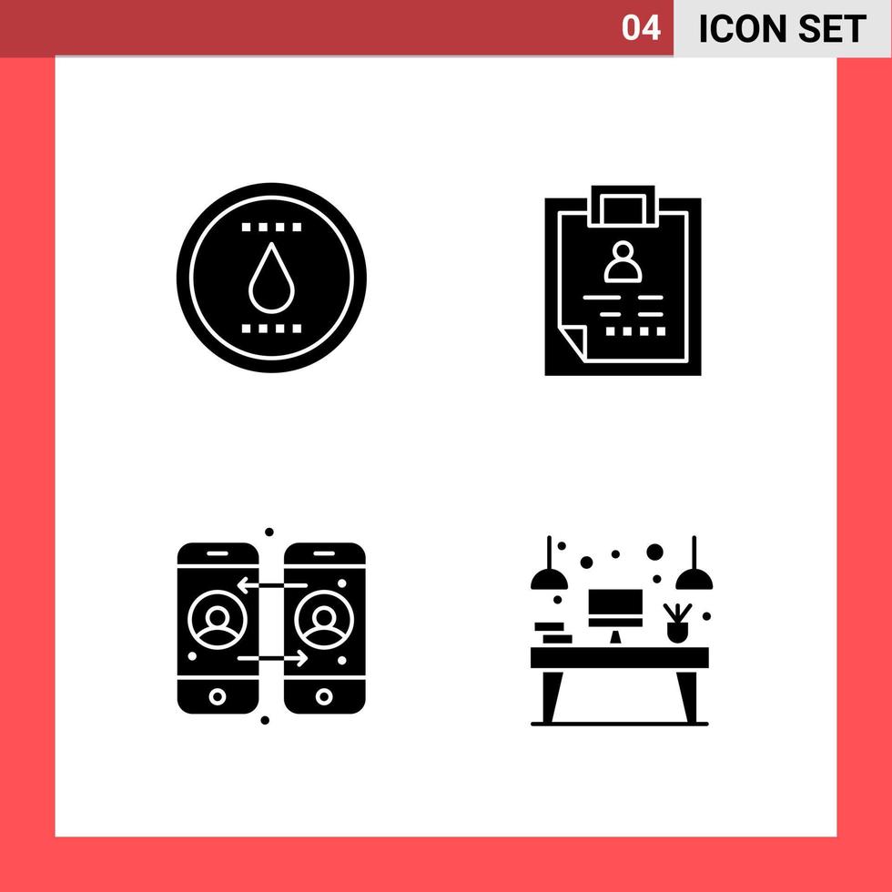 4 Icon Pack Solid Style Glyph Symbols on White Background Simple Signs for general designing vector