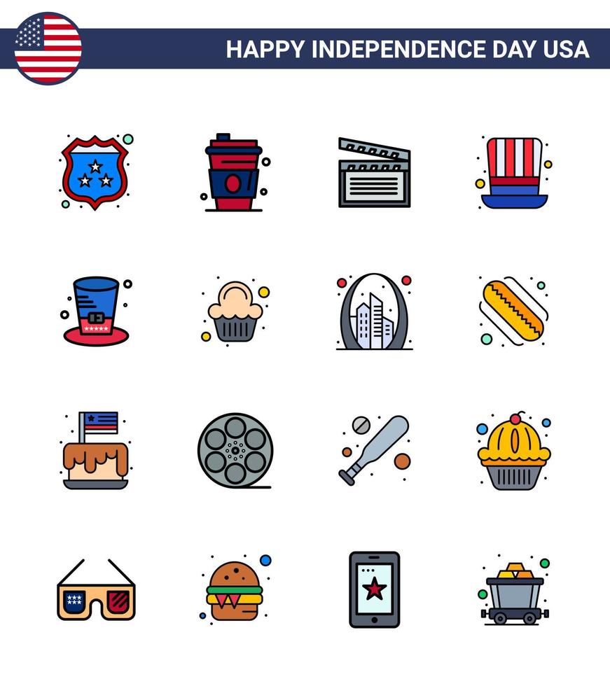 16 USA Flat Filled Line Pack of Independence Day Signs and Symbols of party usa american presidents day Editable USA Day Vector Design Elements