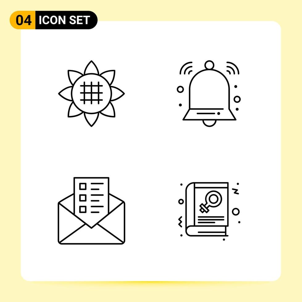 4 iconos creativos para el diseño moderno de sitios web y aplicaciones móviles receptivas 4 símbolos de contorno signos sobre fondo blanco paquete de 4 iconos vector