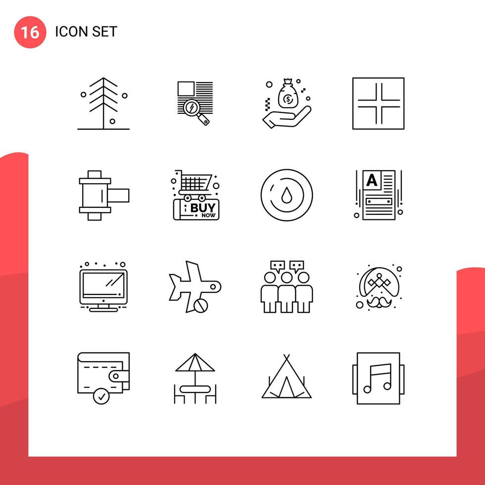 Set of 16 Vector Outlines on Grid for film small bag screen hand Editable Vector Design Elements