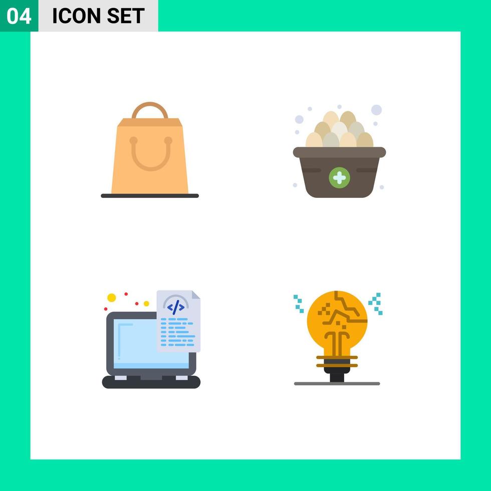 Universal Icon Symbols Group of 4 Modern Flat Icons of bag laptop diet device concept Editable Vector Design Elements