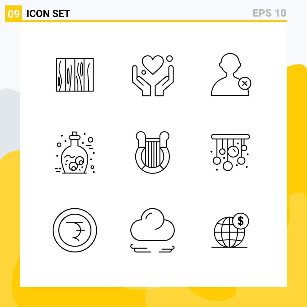 9 Creative Icons Modern Signs and Symbols of culture jar love halloween user Editable Vector Design Elements