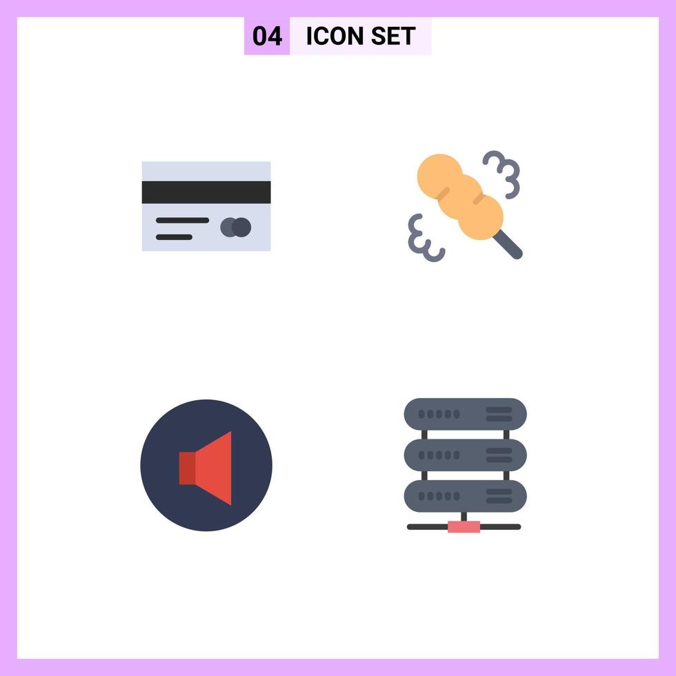 Modern Set of 4 Flat Icons and symbols such as banking volume credit card wash data Editable Vector Design Elements