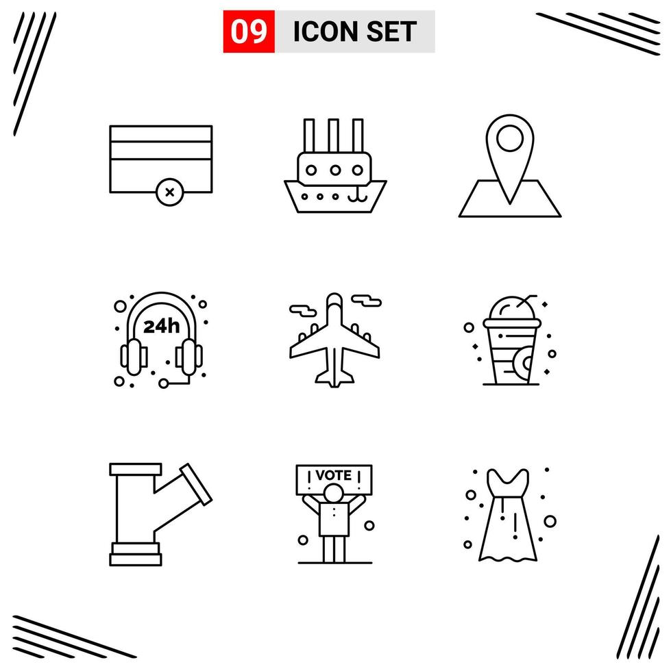 9 iconos estilo de línea cuadrícula basada en símbolos de contorno creativo para el diseño de sitios web signos de icono de línea simple aislados en fondo blanco 9 conjunto de iconos vector