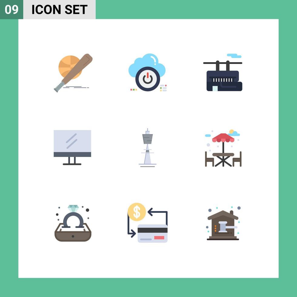 Paquete de 9 colores planos de interfaz de usuario de signos y símbolos modernos de australia educación nube monitor transporte elementos de diseño vectorial editables vector