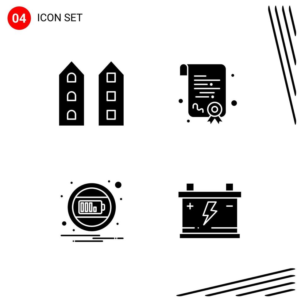 Collection of 4 Vector Icons in solid style Pixle Perfect Glyph Symbols for Web and Mobile Solid Icon Signs on White Background 4 Icons