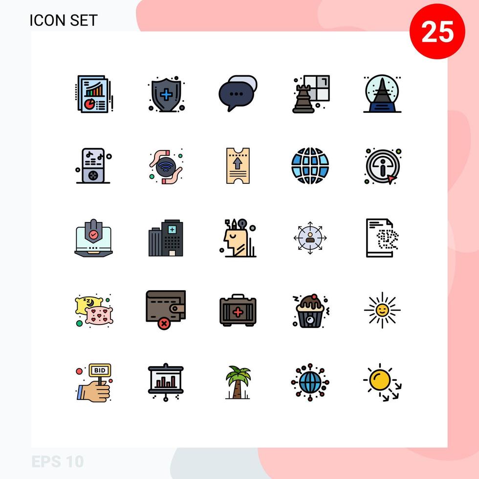Set of 25 Modern UI Icons Symbols Signs for vacation souvenir conversation holiday game Editable Vector Design Elements