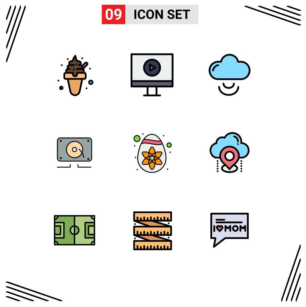 Set of 9 Modern UI Icons Symbols Signs for location easter signal decoration speaker Editable Vector Design Elements