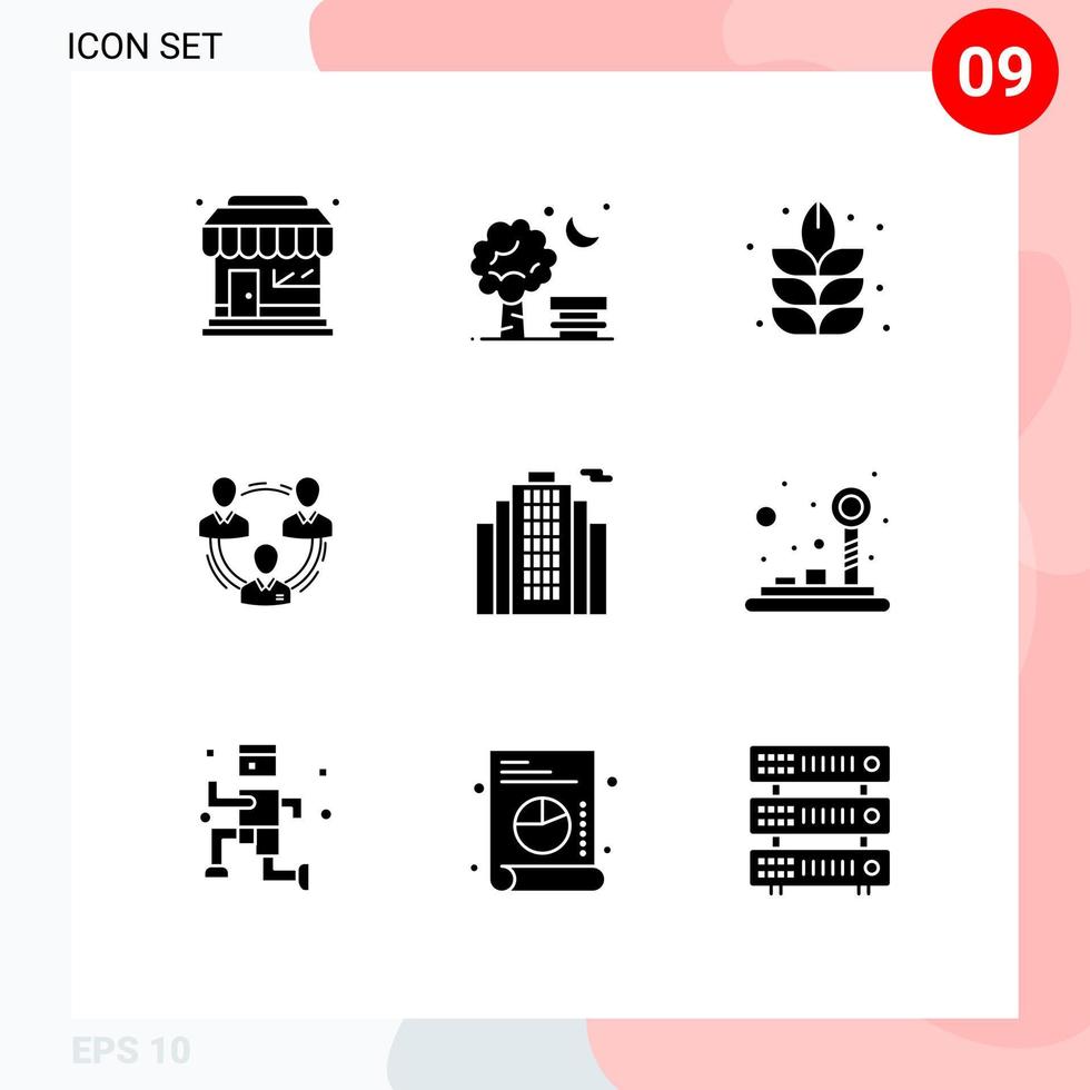 Set of 9 Commercial Solid Glyphs pack for social hierarchy baloon communication team Editable Vector Design Elements
