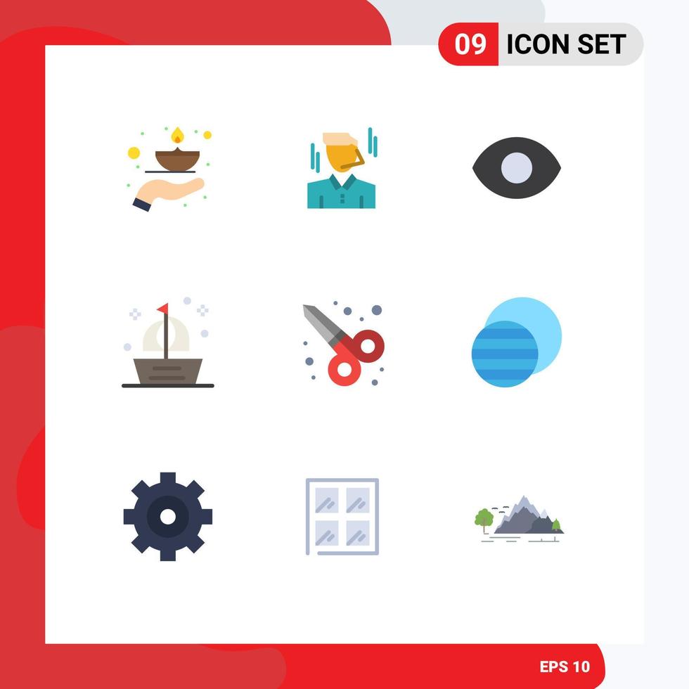 9 Thematic Vector Flat Colors and Editable Symbols of scissor tool summer man ship ocean Editable Vector Design Elements