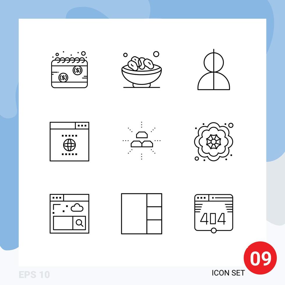 Modern Set of 9 Outlines and symbols such as website browser muslim thief impersonation Editable Vector Design Elements
