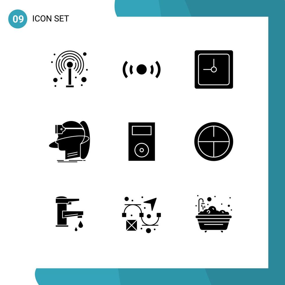 User Interface Pack of 9 Basic Solid Glyphs of devices virtual clock user man Editable Vector Design Elements