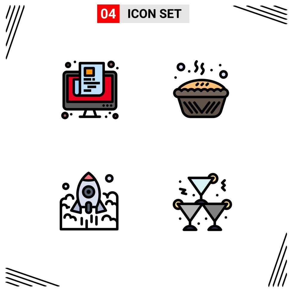 Modern Set of 4 Filledline Flat Colors and symbols such as news tin online baking rocket Editable Vector Design Elements
