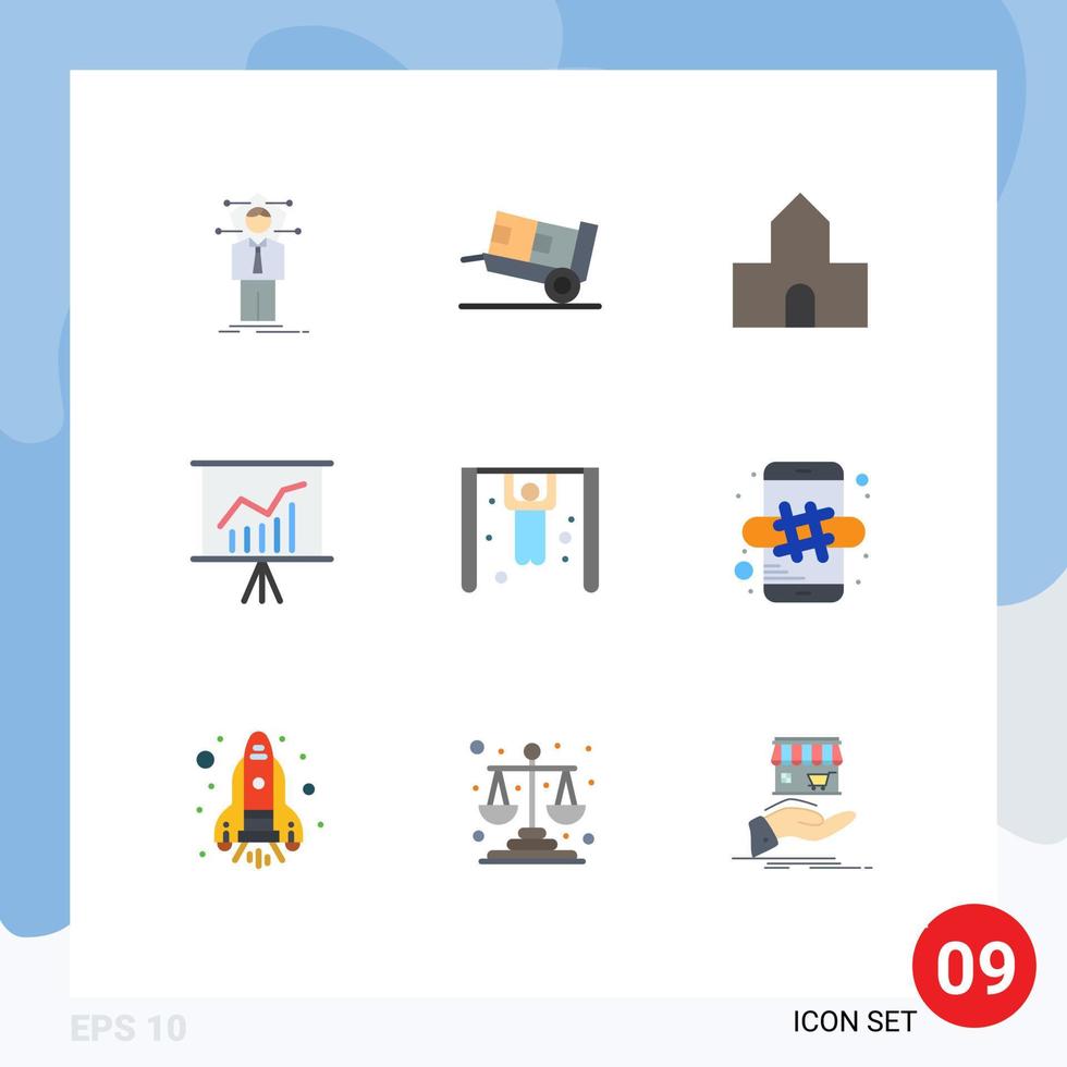 Pack of 9 Modern Flat Colors Signs and Symbols for Web Print Media such as competition office shipping meeting christian building Editable Vector Design Elements