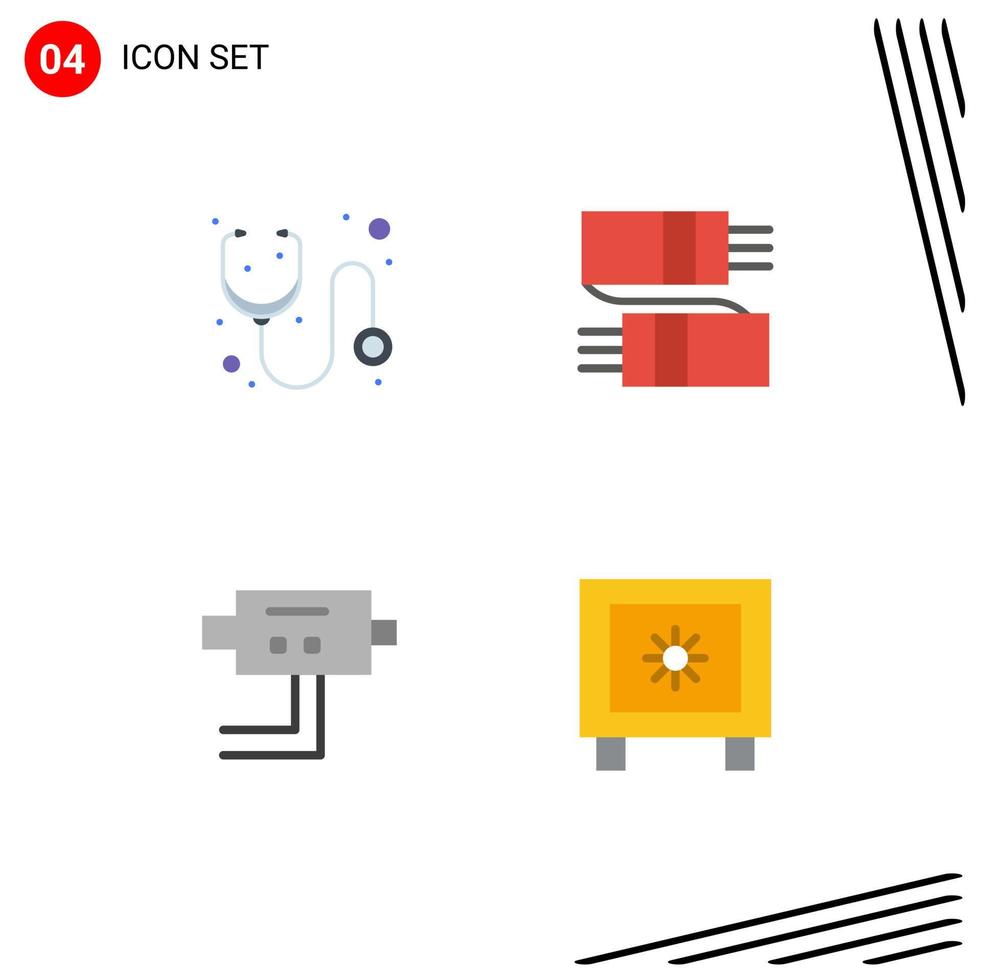 Pack of 4 creative Flat Icons of doctor protect stethoscope fashion locker Editable Vector Design Elements