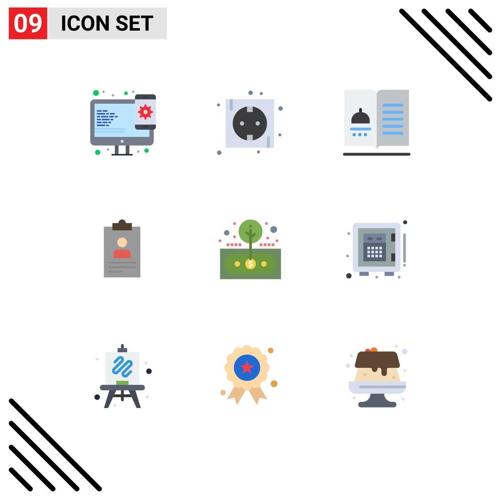 Pack of 9 Modern Flat Colors Signs and Symbols for Web Print Media such as curriculum application power resume recipes Editable Vector Design Elements