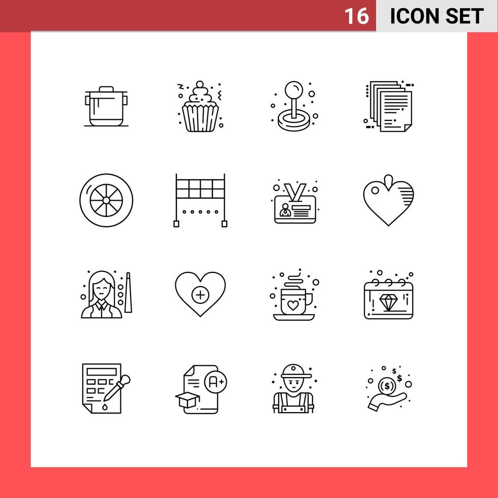 Group of 16 Modern Outlines Set for paper enterprise architecture party document play Editable Vector Design Elements