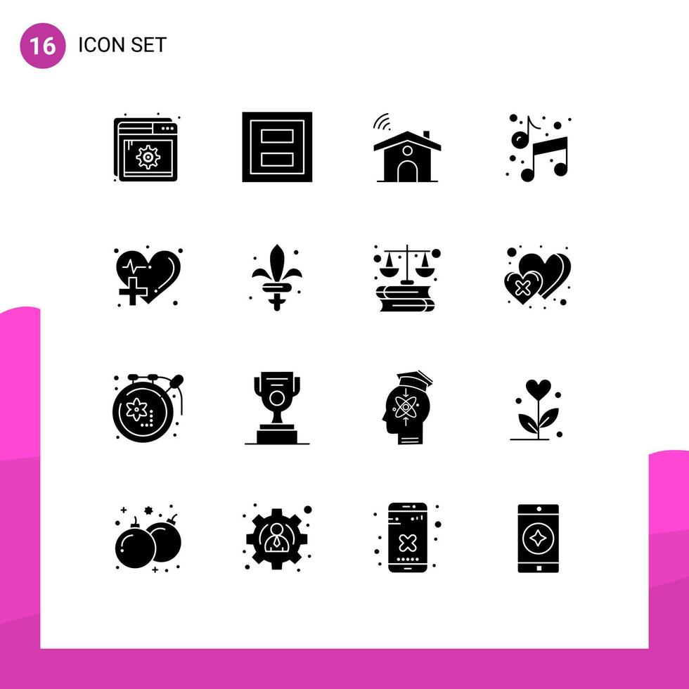 Group of 16 Solid Glyphs Signs and Symbols for care arts two art house Editable Vector Design Elements