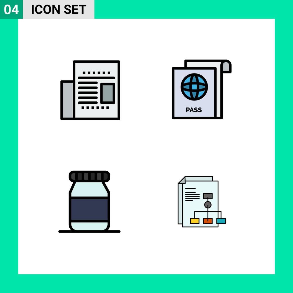 Pictogram Set of 4 Simple Filledline Flat Colors of article presentation read travel invoice Editable Vector Design Elements