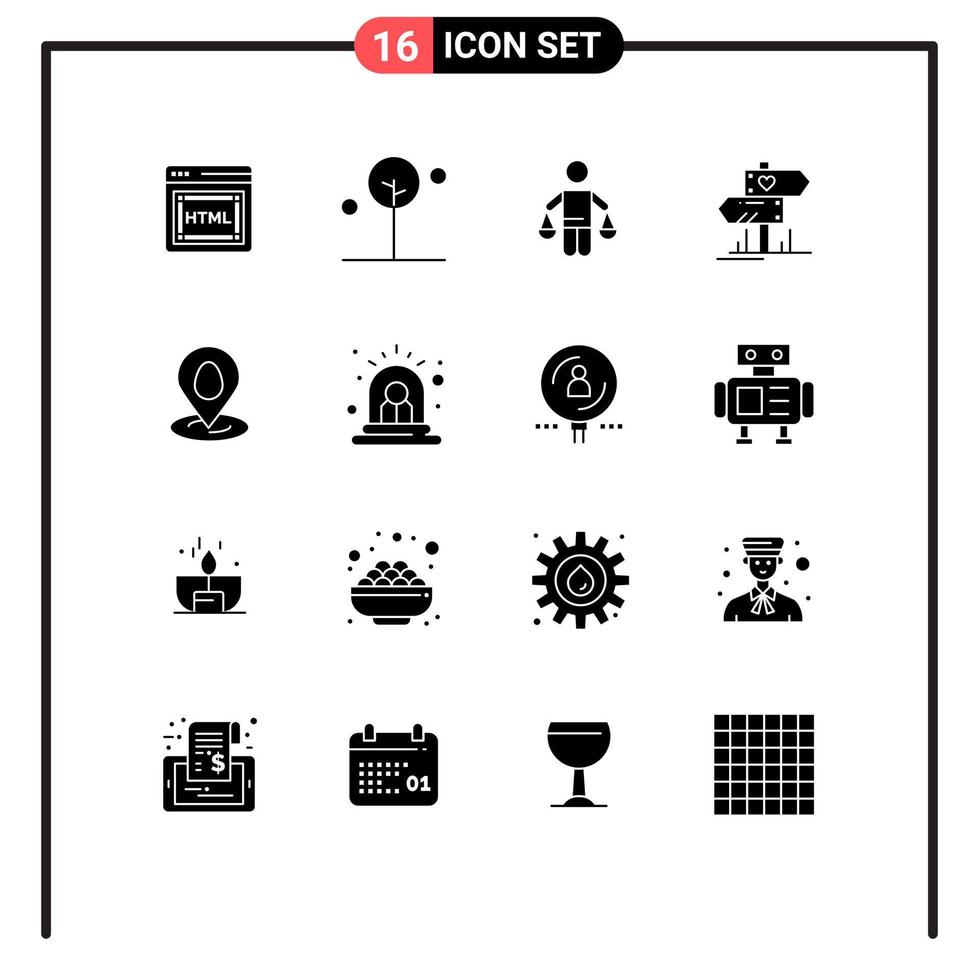 Universal Icon Symbols Group of 16 Modern Solid Glyphs of pin wedding conclusion heart dierection Editable Vector Design Elements