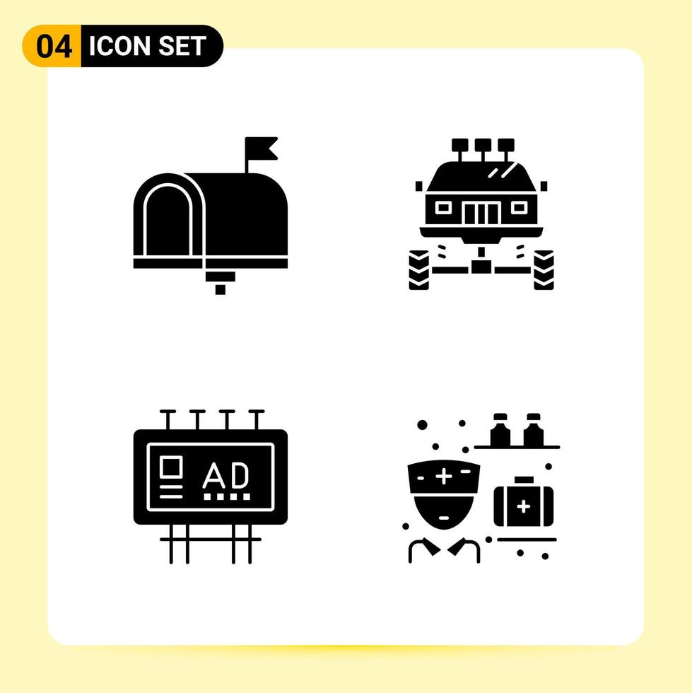 4 Creative Icons for Modern website design and responsive mobile apps 4 Glyph Symbols Signs on White Background 4 Icon Pack vector