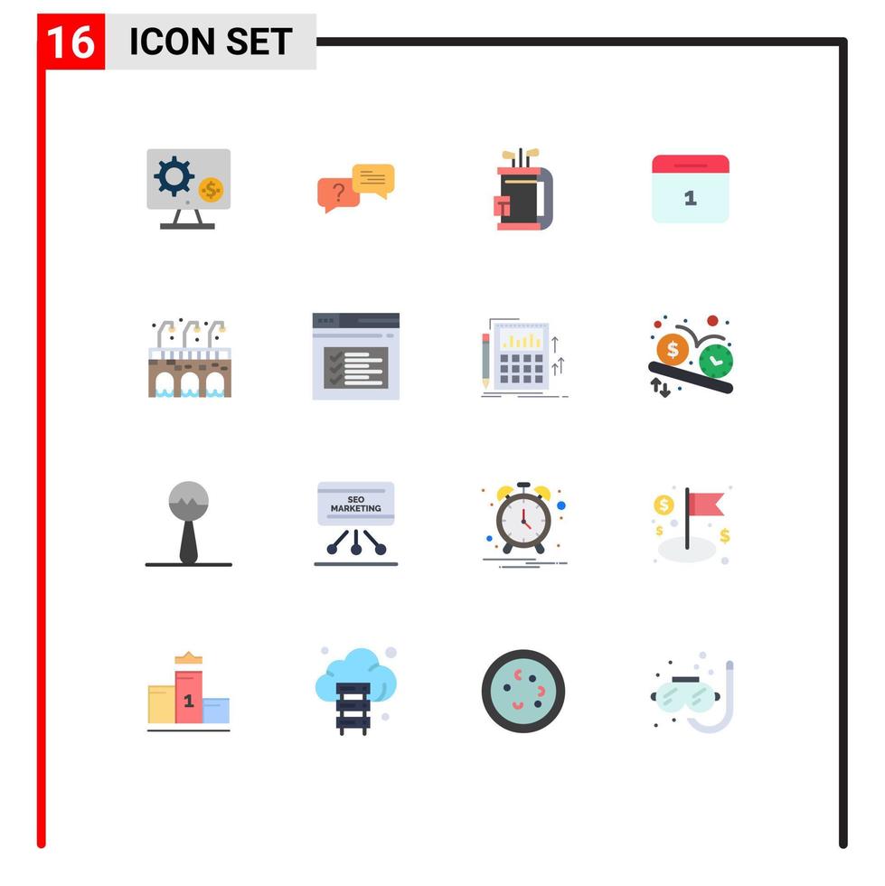 Pictogram Set of 16 Simple Flat Colors of month calender popup stick equipment Editable Pack of Creative Vector Design Elements