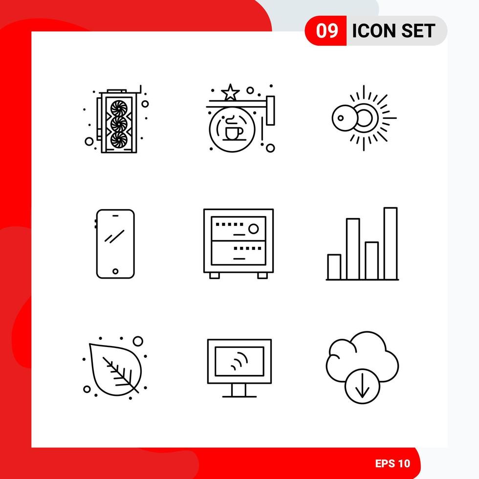 Creative Set of 9 Universal Outline Icons isolated on White Background vector