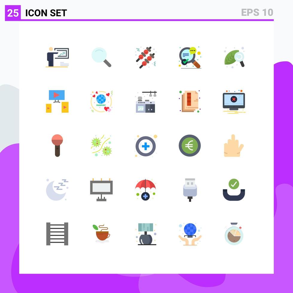 Pictogram Set of 25 Simple Flat Colors of leaf agriculture fast food speech seo Editable Vector Design Elements