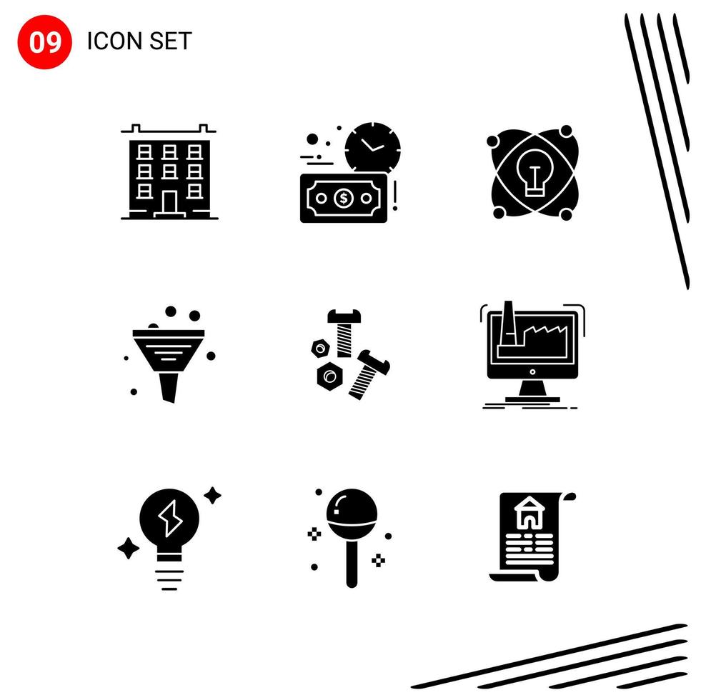 Collection of 9 Vector Icons in solid style Pixle Perfect Glyph Symbols for Web and Mobile Solid Icon Signs on White Background 9 Icons