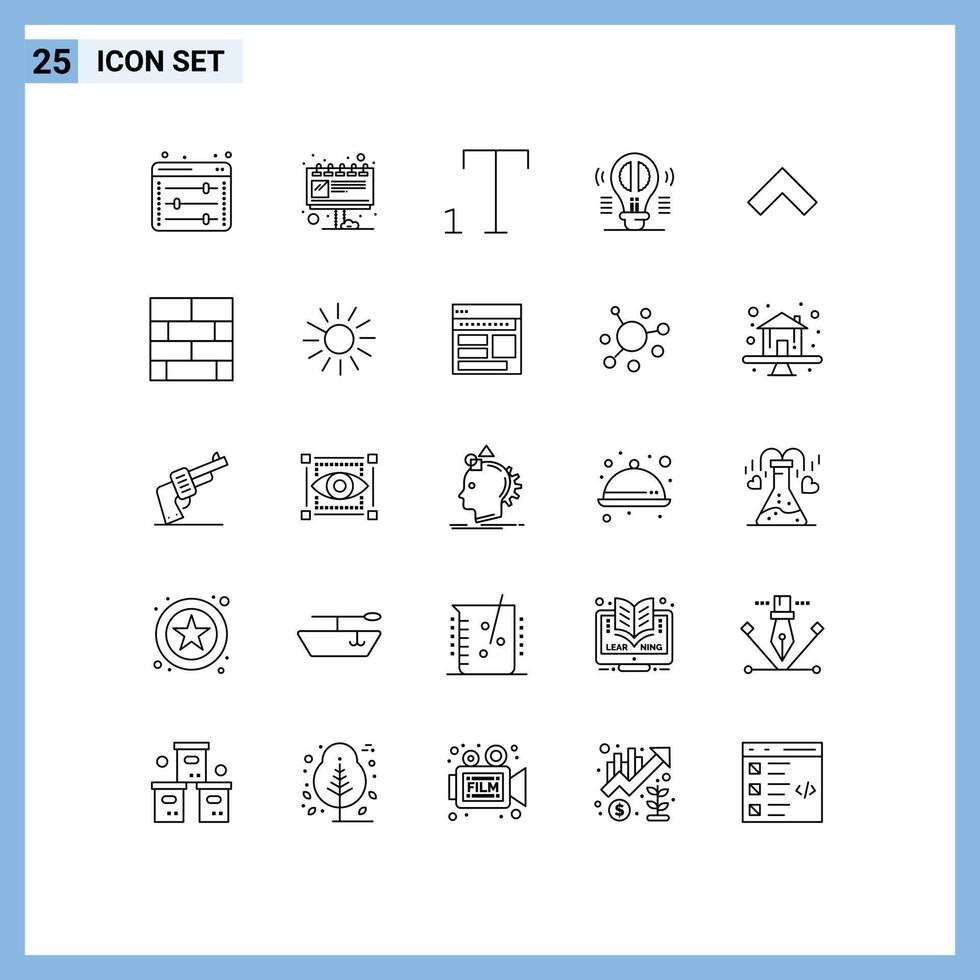 Pack of 25 Modern Lines Signs and Symbols for Web Print Media such as forward arrow font thinking creative thinking Editable Vector Design Elements