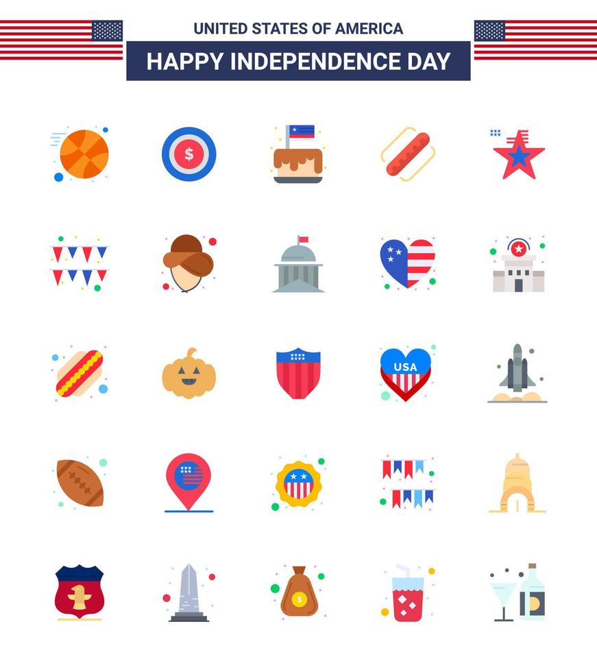 25 Flat Signs for USA Independence Day flag star independence states american Editable USA Day Vector Design Elements