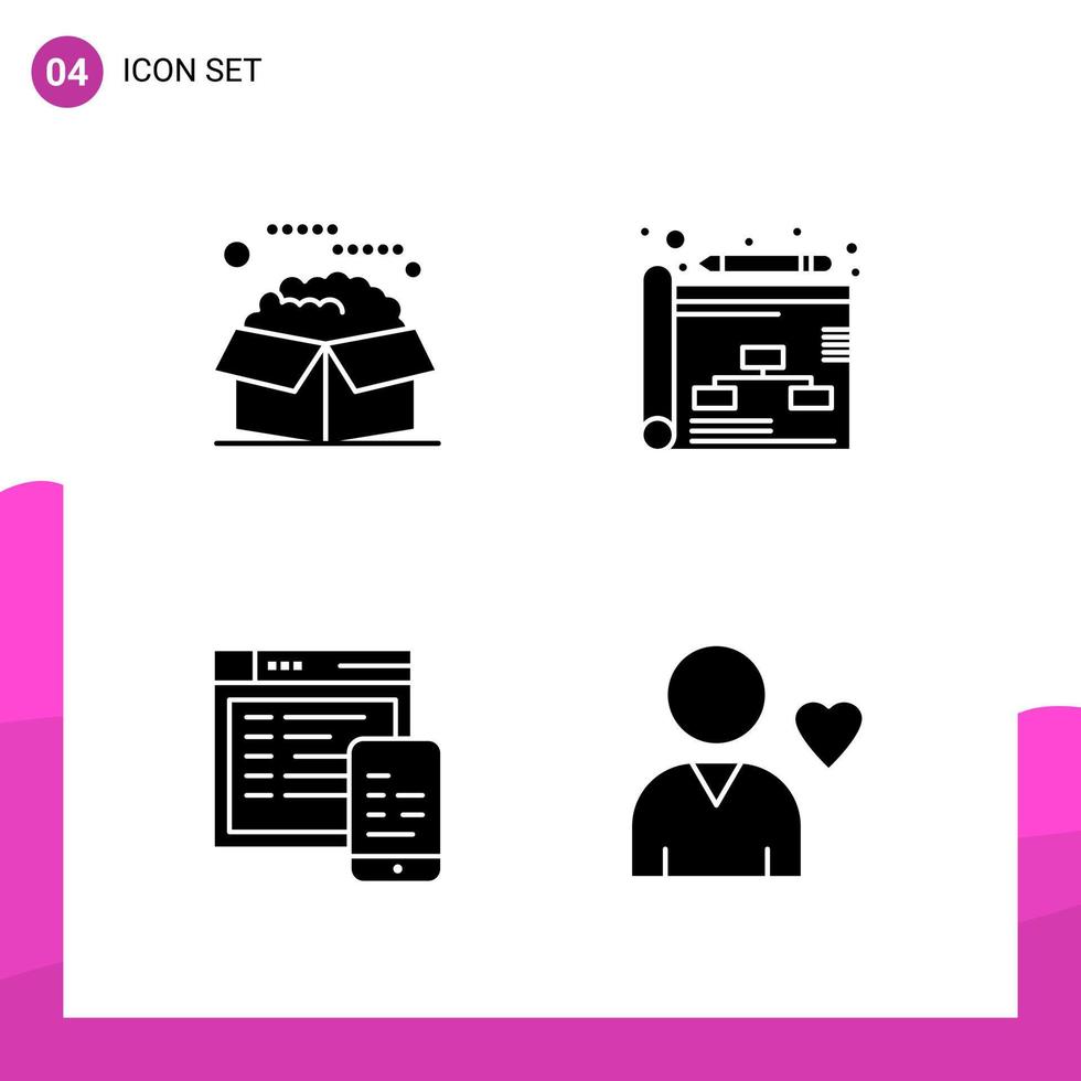 Glyph Icon set Pack of 4 Solid Icons isolated on White Background for responsive Website Design Print and Mobile Applications vector