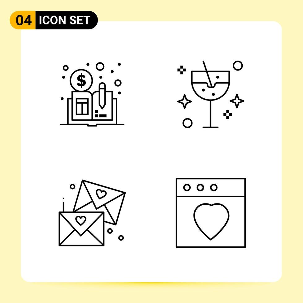 4 Creative Icons for Modern website design and responsive mobile apps 4 Outline Symbols Signs on White Background 4 Icon Pack vector