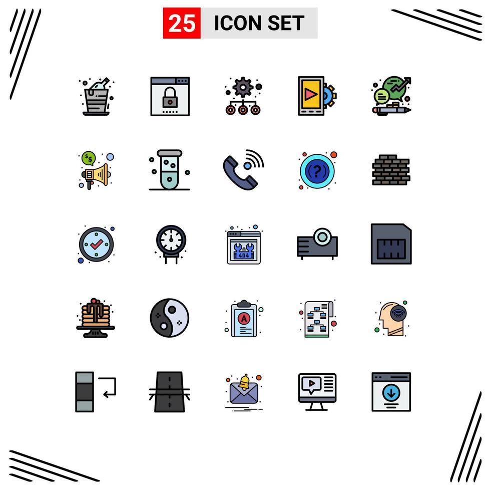 Universal Icon Symbols Group of 25 Modern Filled line Flat Colors of growth business security setting mobile Editable Vector Design Elements