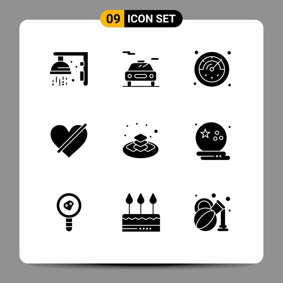 9 User Interface Solid Glyph Pack of modern Signs and Symbols of gift sweet stopwatch like heart Editable Vector Design Elements