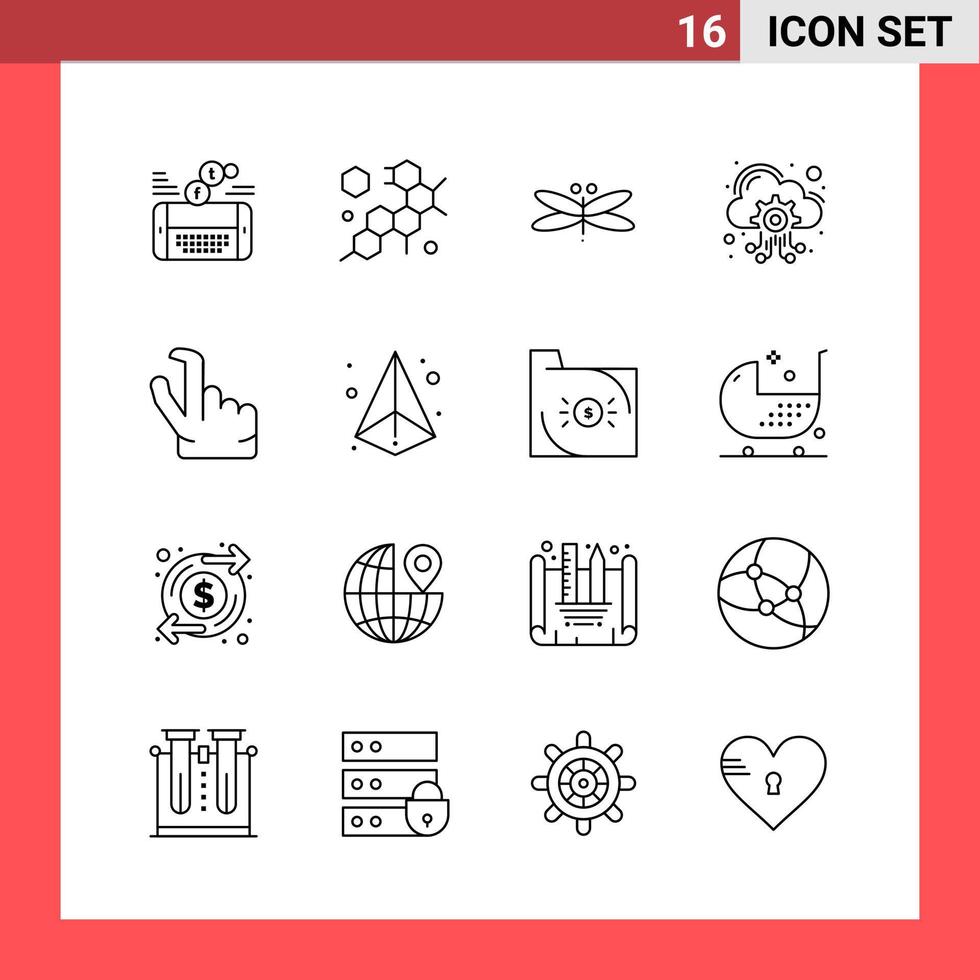 Paquete de 16 símbolos de contorno de estilo de línea de paquete de iconos sobre fondo blanco signos simples para diseño general vector