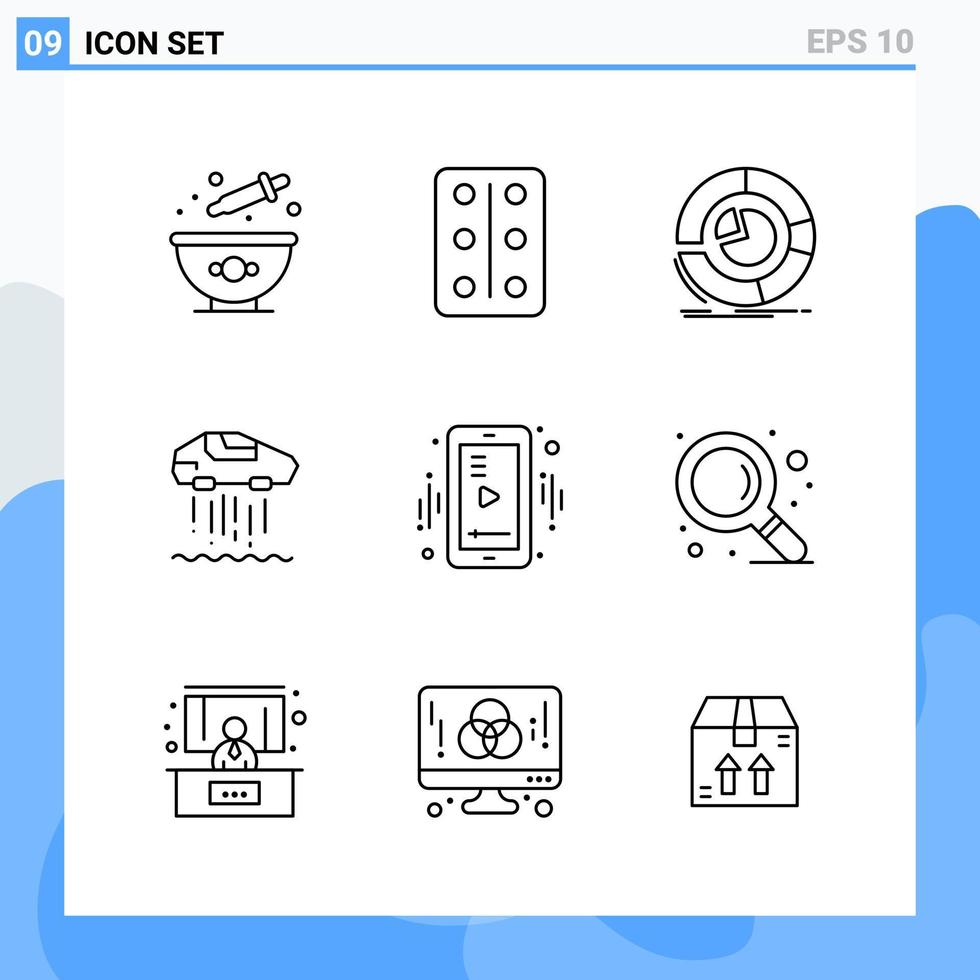 Modern 9 Line style icons Outline Symbols for general use Creative Line Icon Sign Isolated on White Background 9 Icons Pack vector