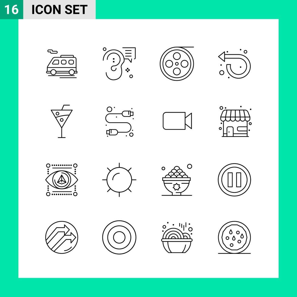 paquete de 16 iconos de estilo de línea establece símbolos de esquema para imprimir signos creativos aislados en fondo blanco vector