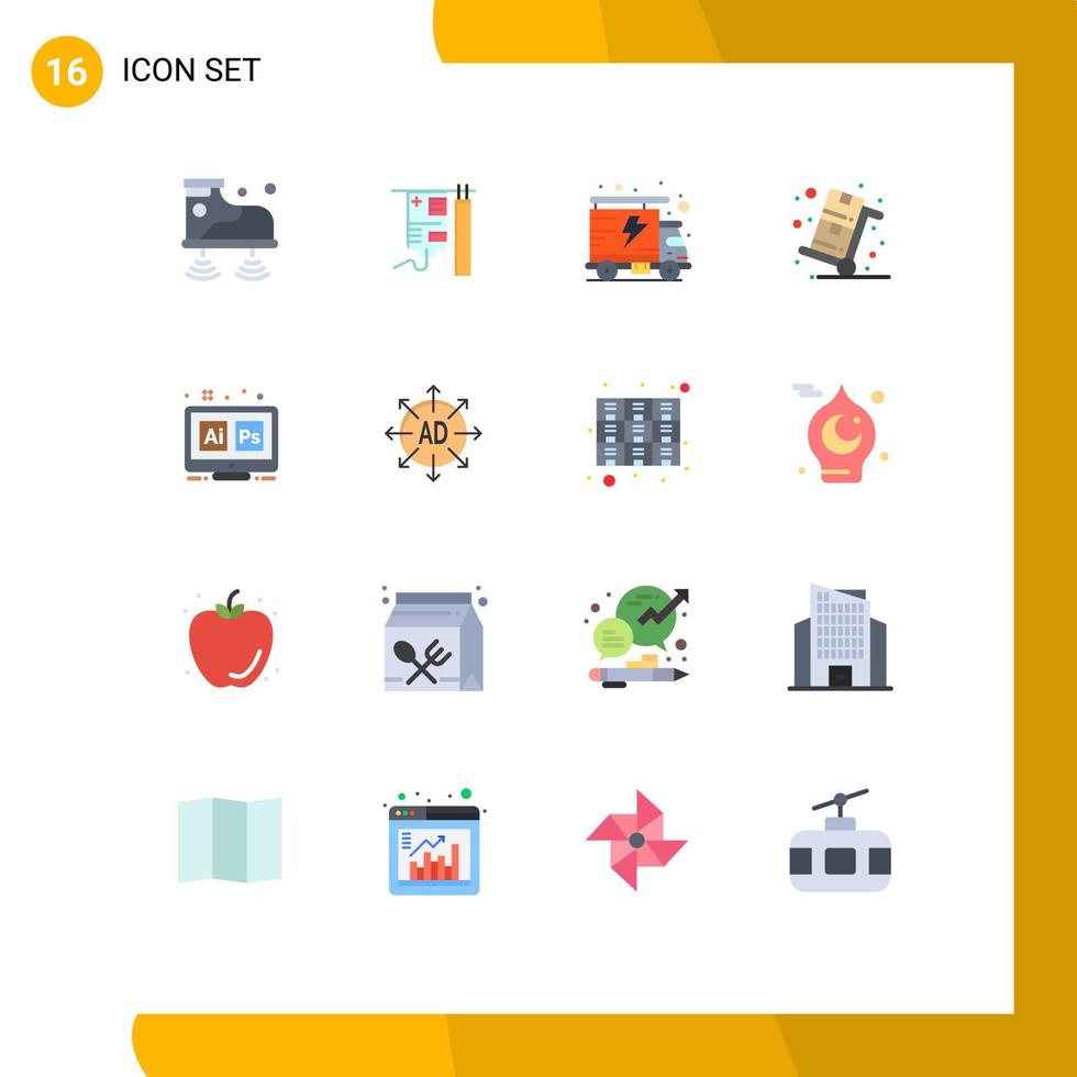 Set of 16 Modern UI Icons Symbols Signs for hex trolley energy shopping sale Editable Pack of Creative Vector Design Elements